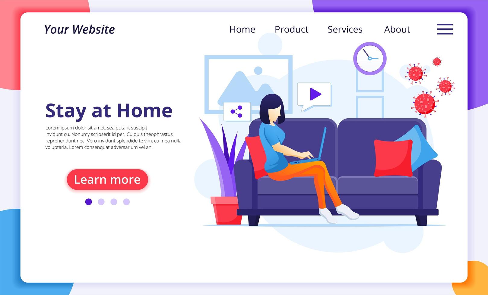 Working from home concept, A woman sitting on sofa vector