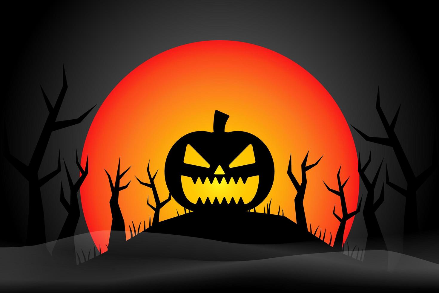 Scary Halloween pumpkin on Halloween hill vector