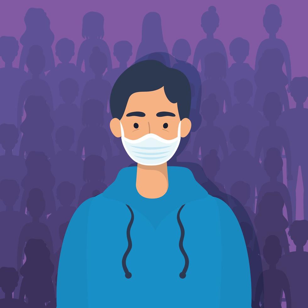 Young man character with a face mask vector