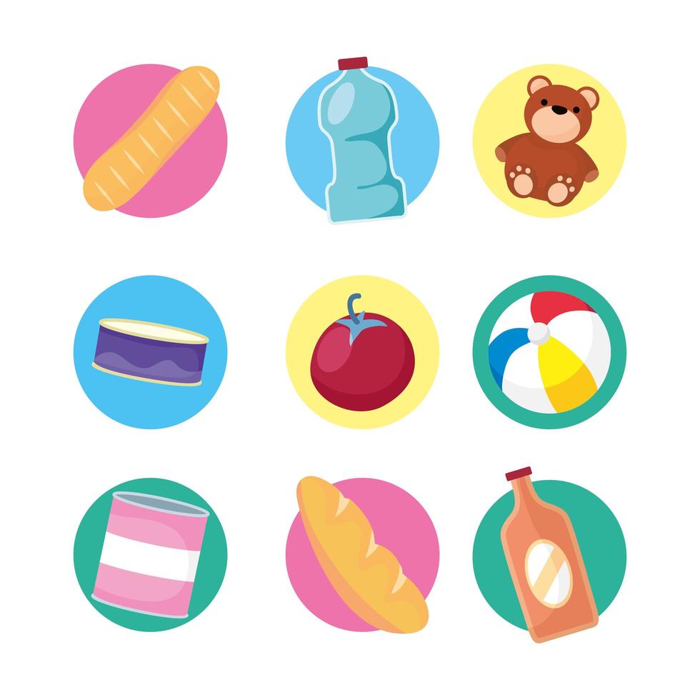 Toys and food icon set vector