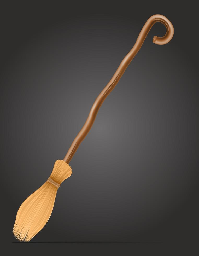 Wooden witch magic broomstick vector