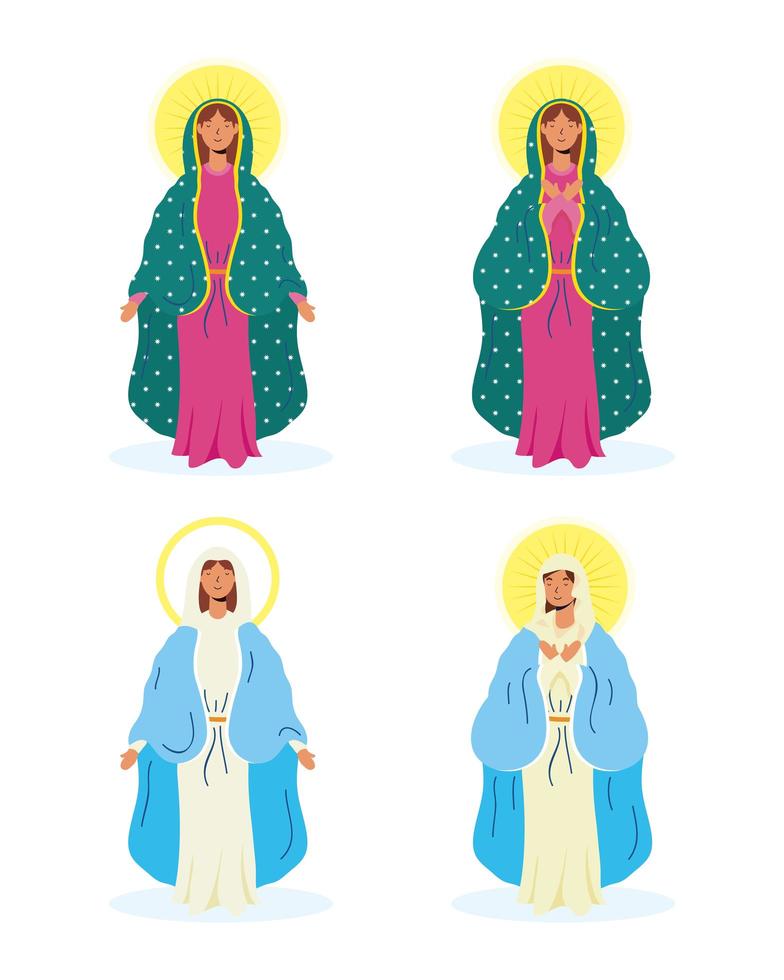 conjunto de iconos de la virgen maría vector