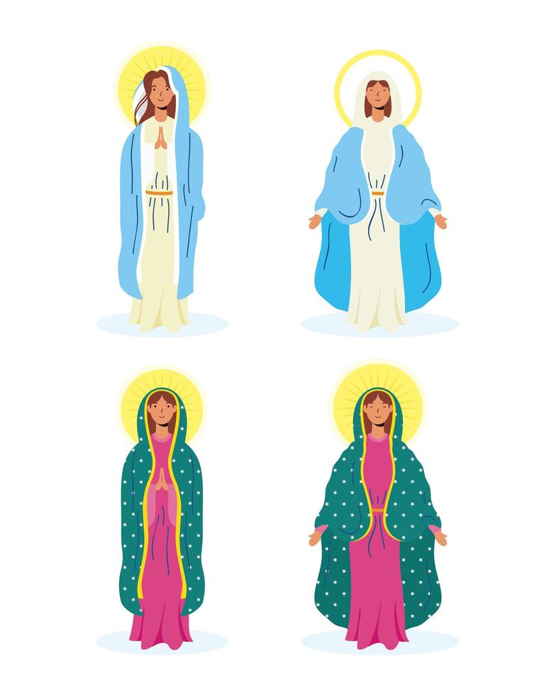 Virgin Mary icon set vector