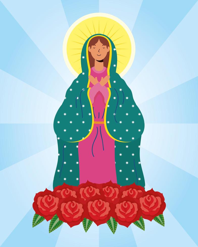 personaje de la virgen maría con rosas vector