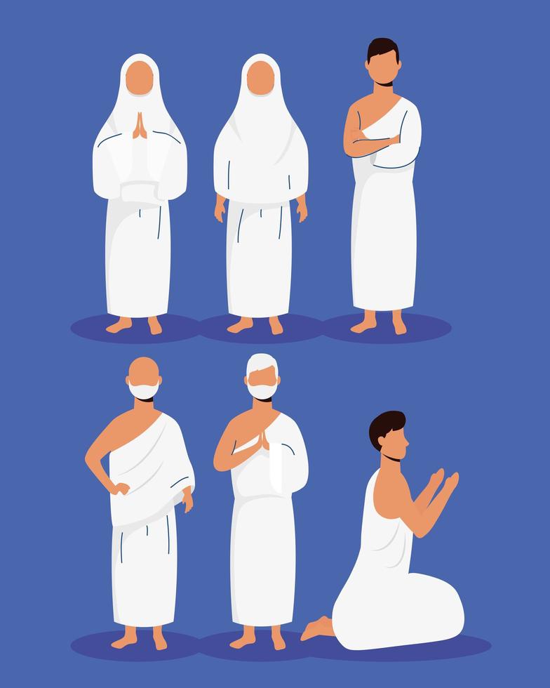 Hajj pilgrimage Muslim people vector