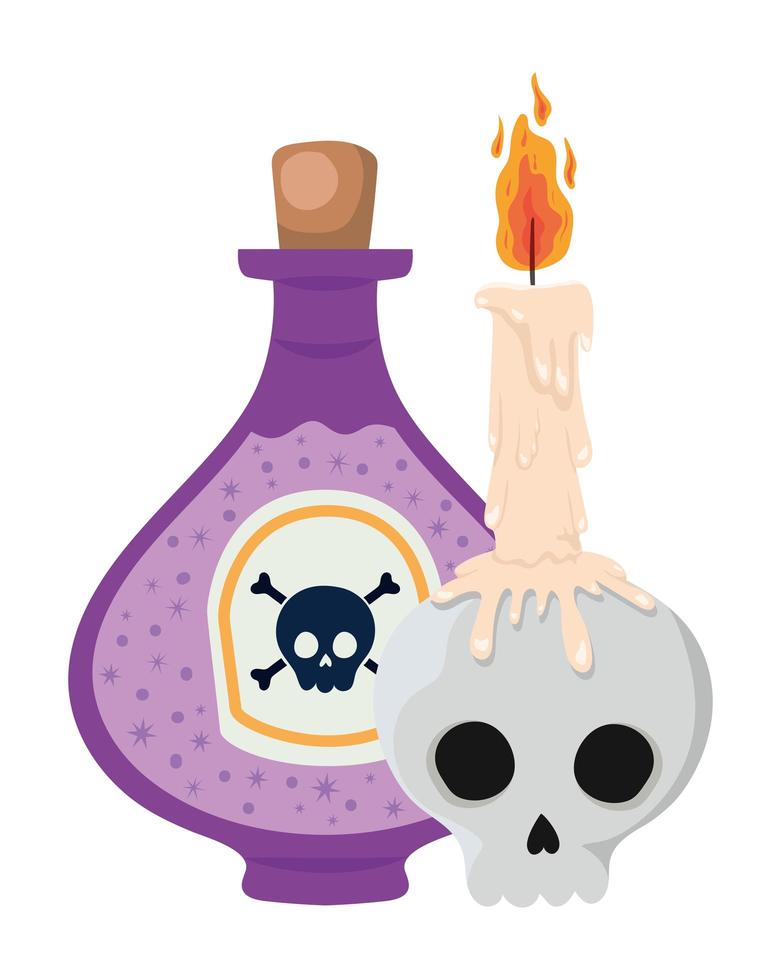 Halloween skull with candle and poison design vector