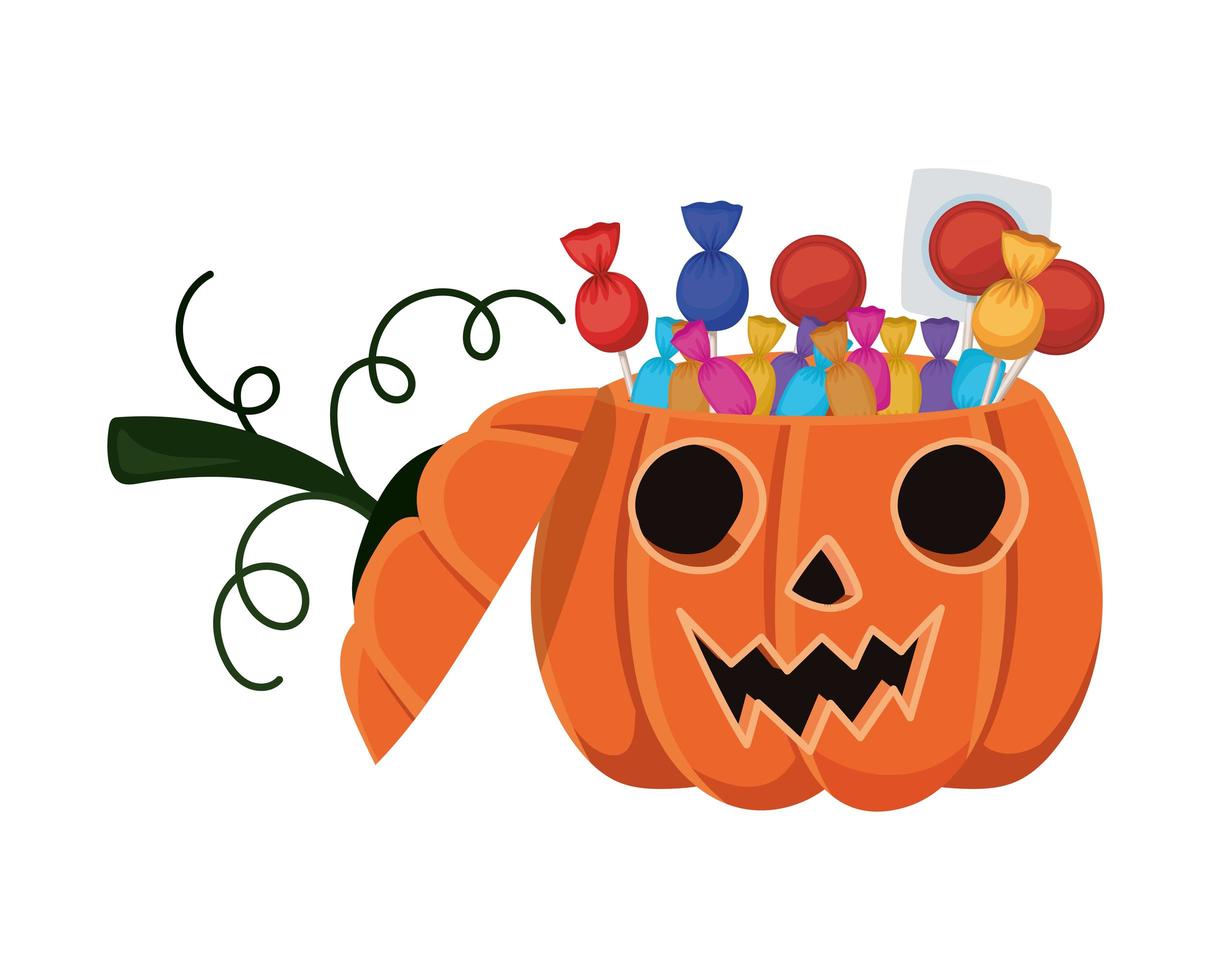 Halloween pumpkin cartoon with candies design vector