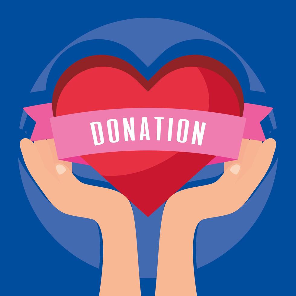 Banner de caridad y donación con corazón. vector
