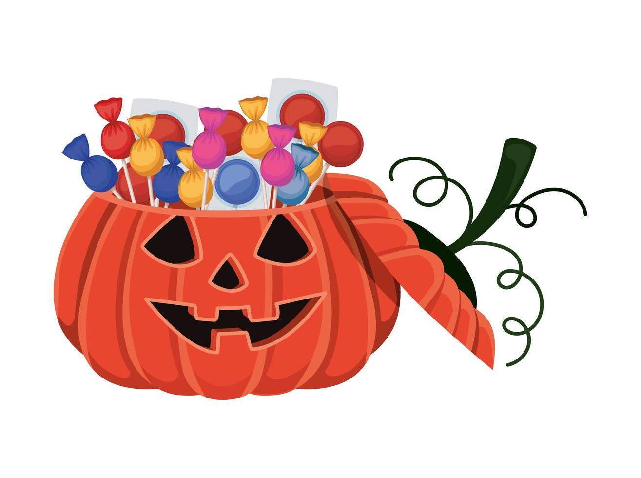 Halloween pumpkin cartoon with candies design vector