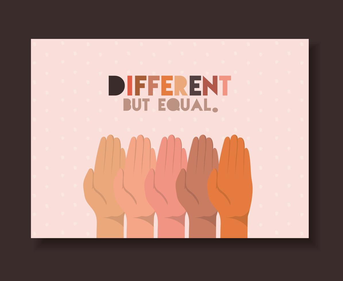 Different but equal and diversity skin hands design vector