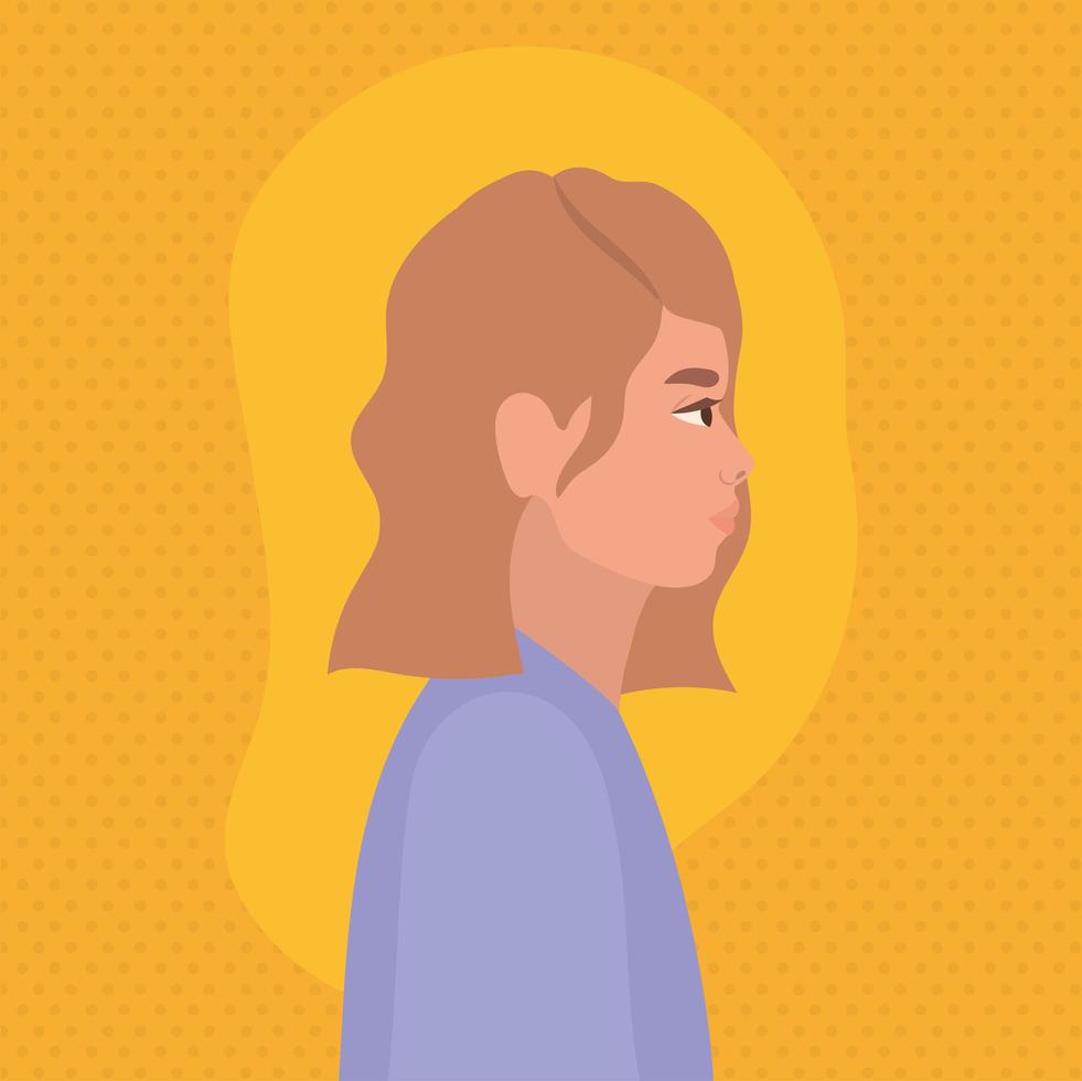 Brown hair woman cartoon in side view design vector