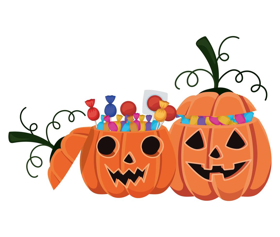 Dibujos animados de calabazas de halloween con diseño de caramelos vector