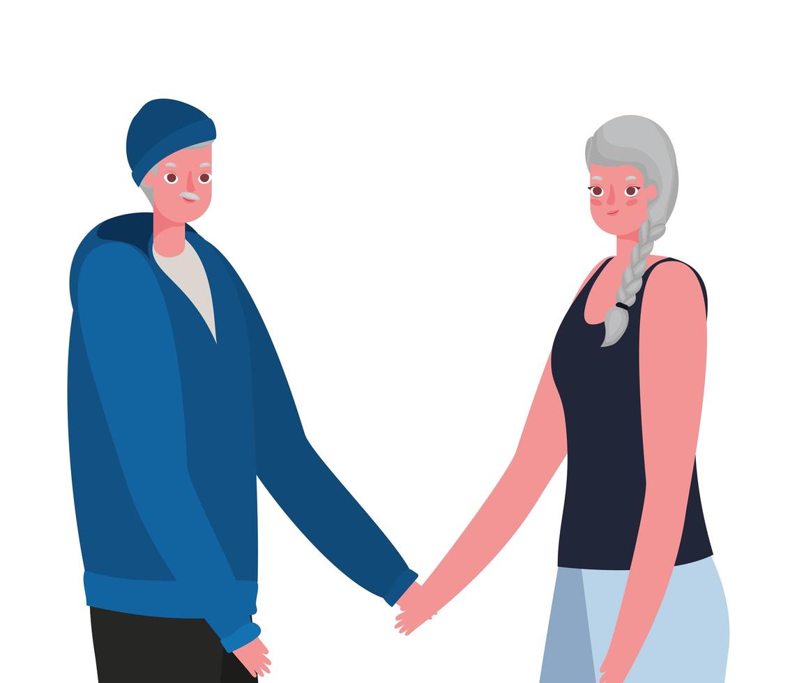 Senior woman and man cartoons holding hands vector