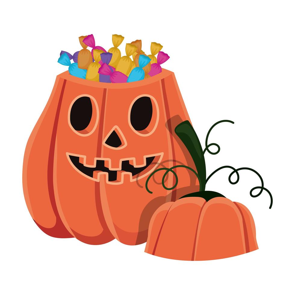 Halloween pumpkin cartoon with candies design vector