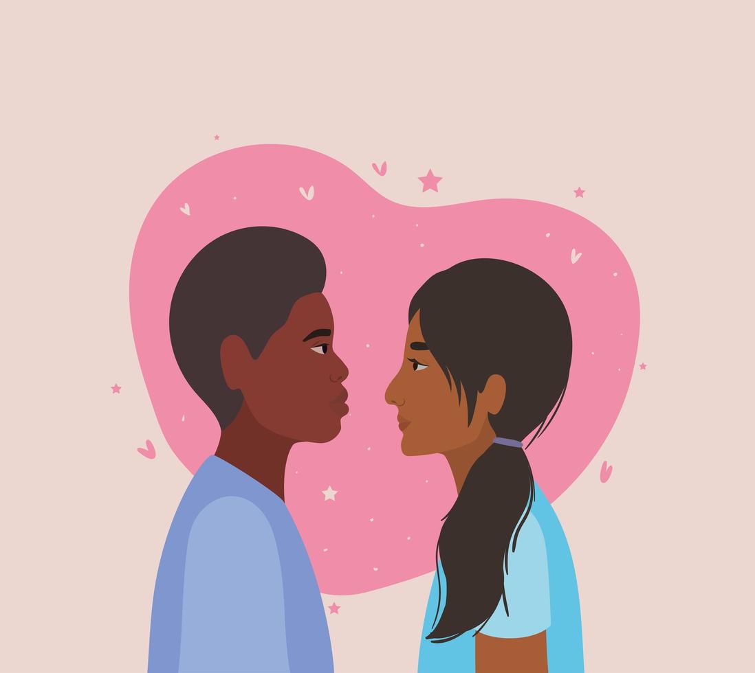 Indian woman and black man in side view vector