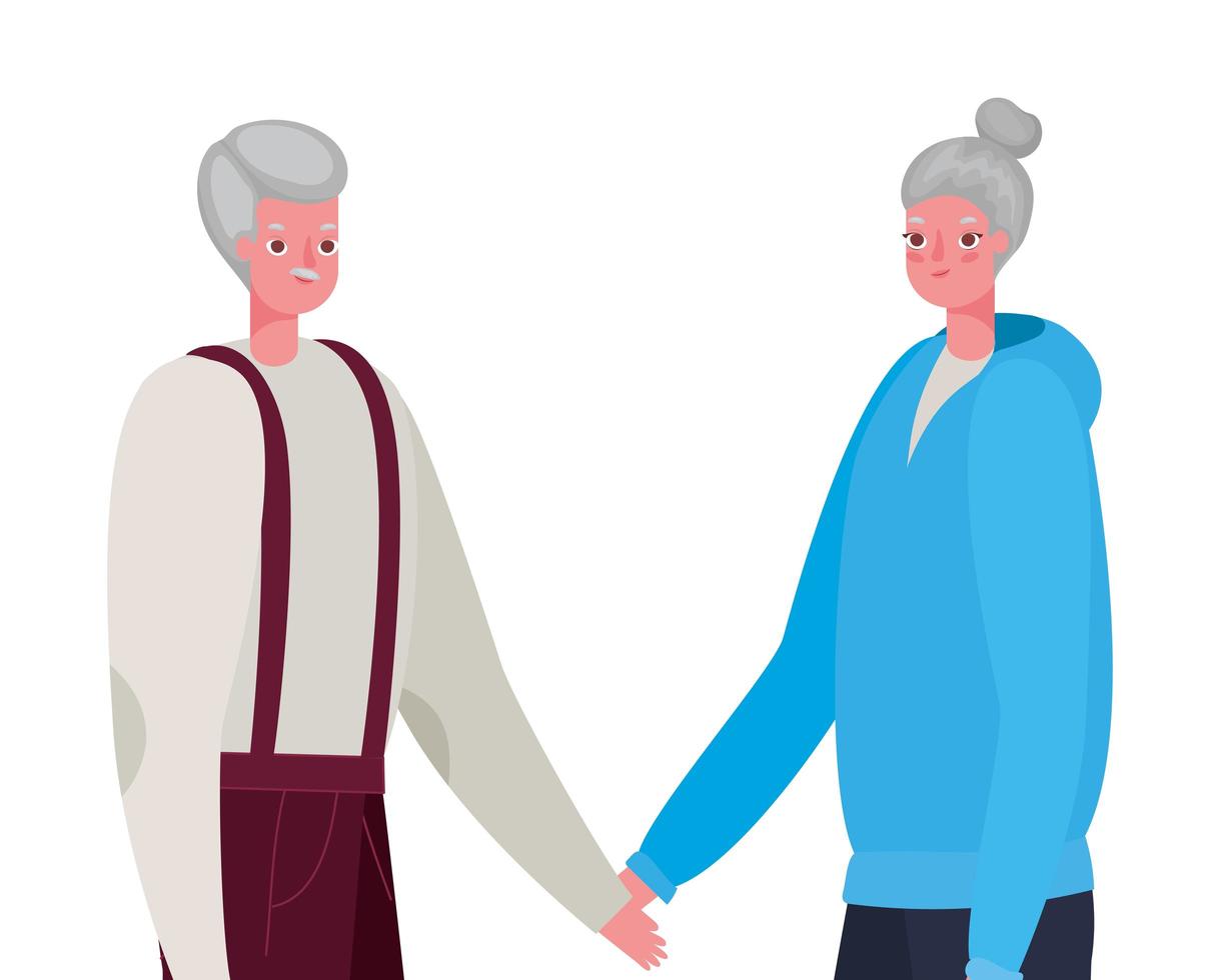 Senior woman and man cartoons holding hands vector