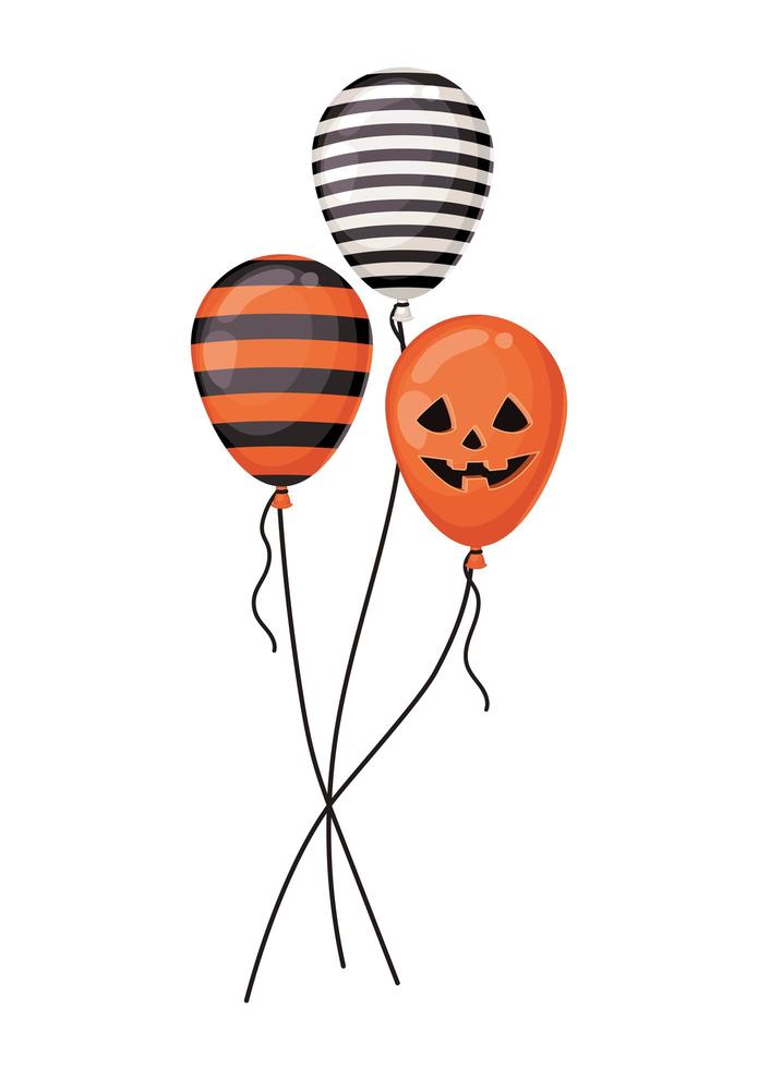 calabaza de halloween y diseño de globos a rayas vector