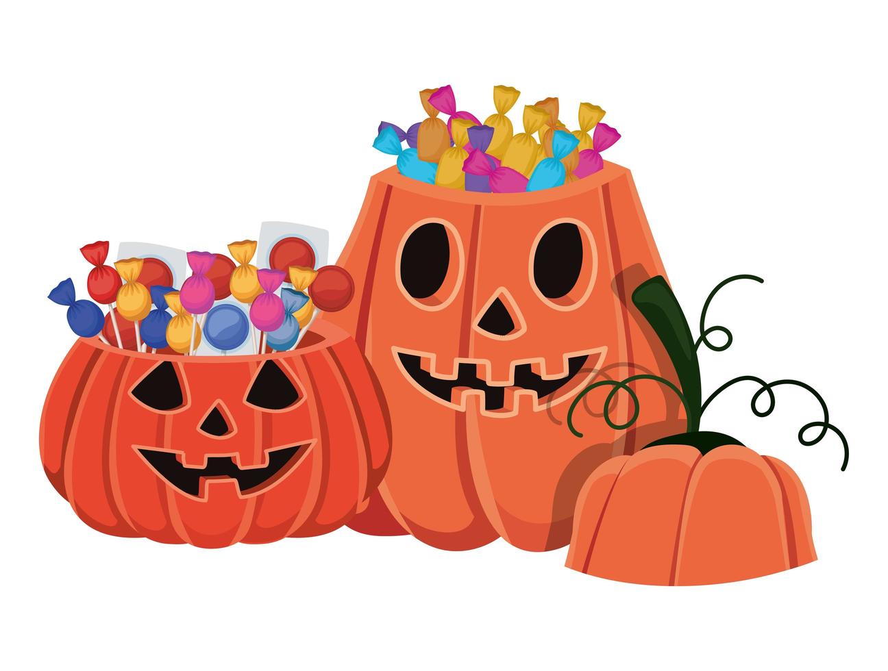 Halloween pumpkins cartoons with candies design vector