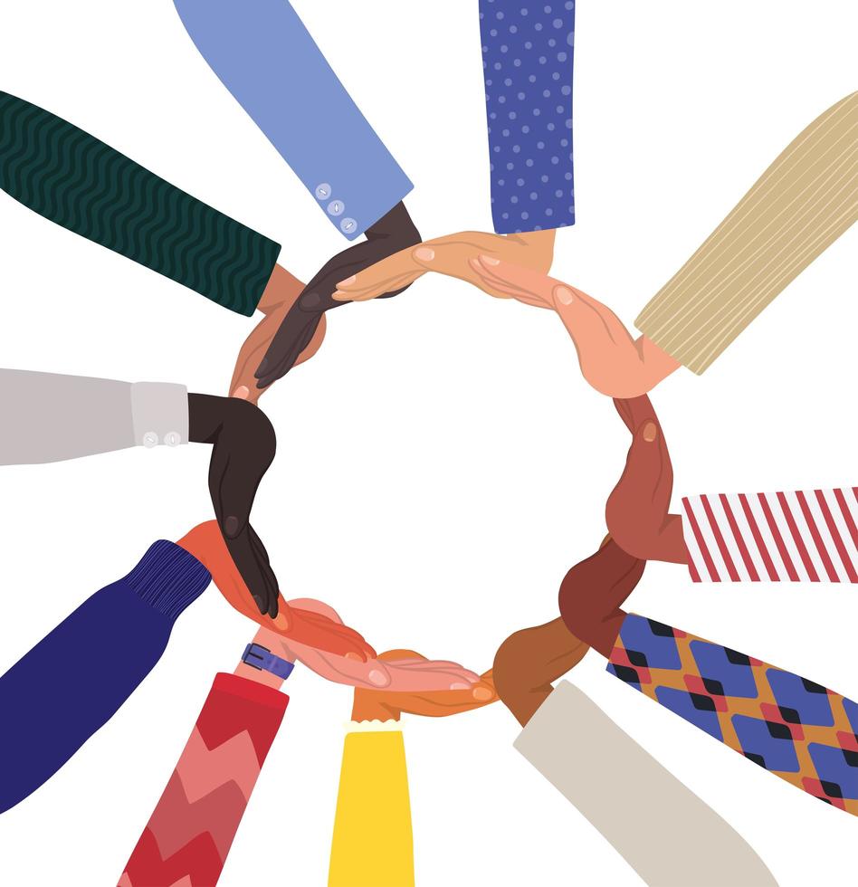 Diversity of hands touching each other in circle vector