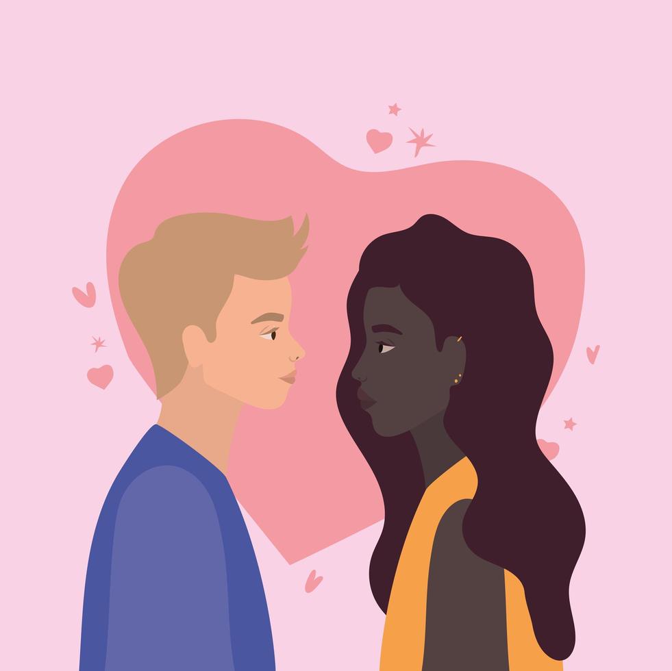 Black woman and blond man in side view vector