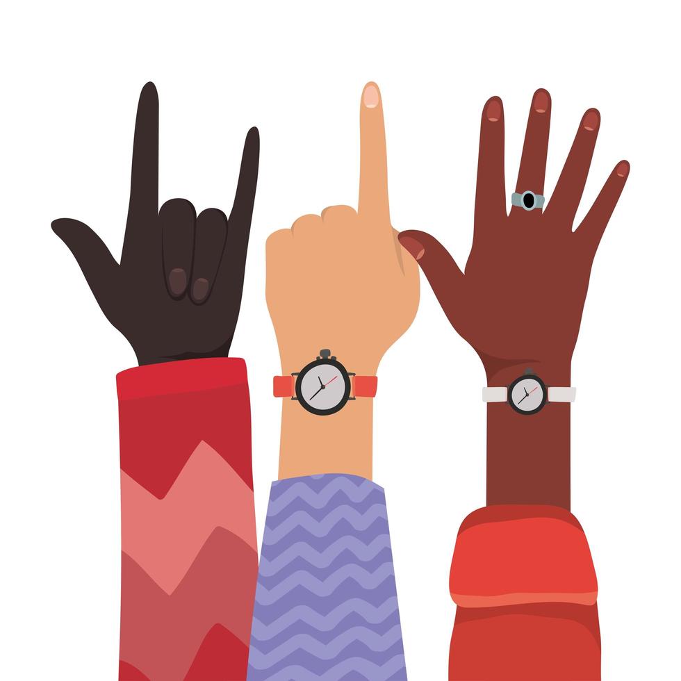 Hands with number one and rock sign vector