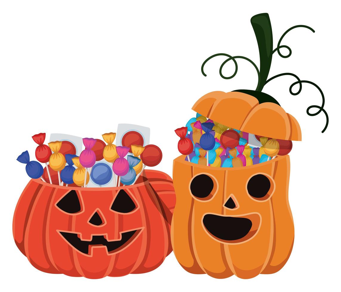 Dibujos animados de calabazas de halloween con diseño de caramelos vector