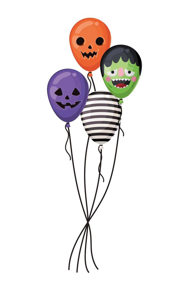 calabaza de halloween frankenstein y globos rayados vector