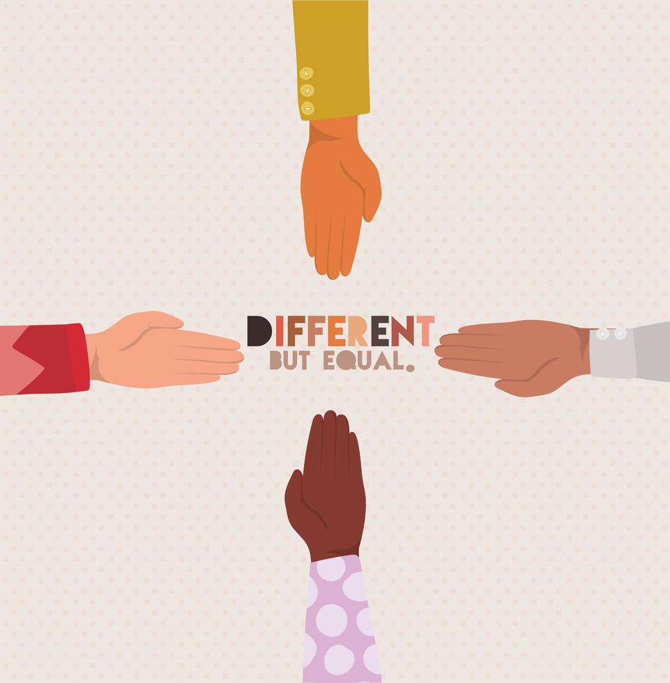 Different but equal and diversity skin hands design vector