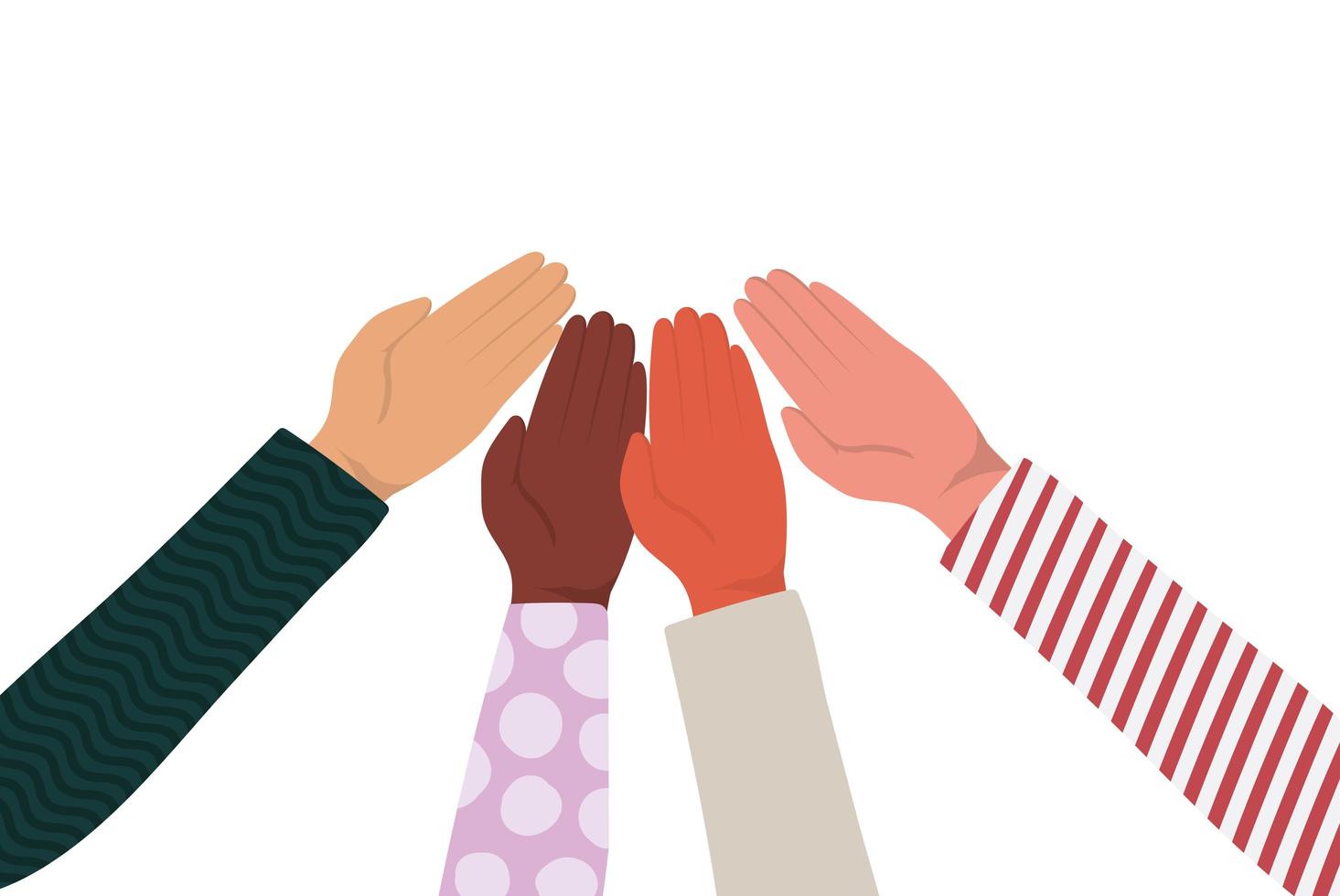 hands touching each other of different types of skins vector design