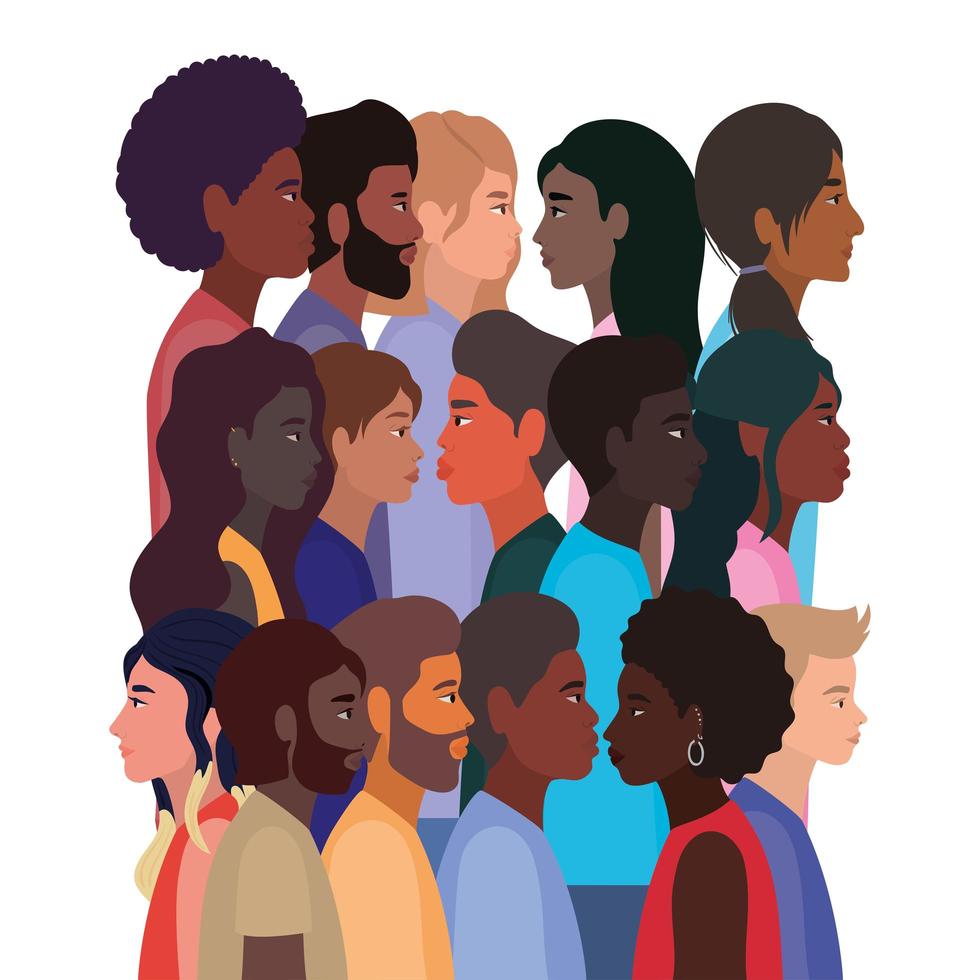 diversidad de pieles de dibujos animados de mujeres y hombres negros vector