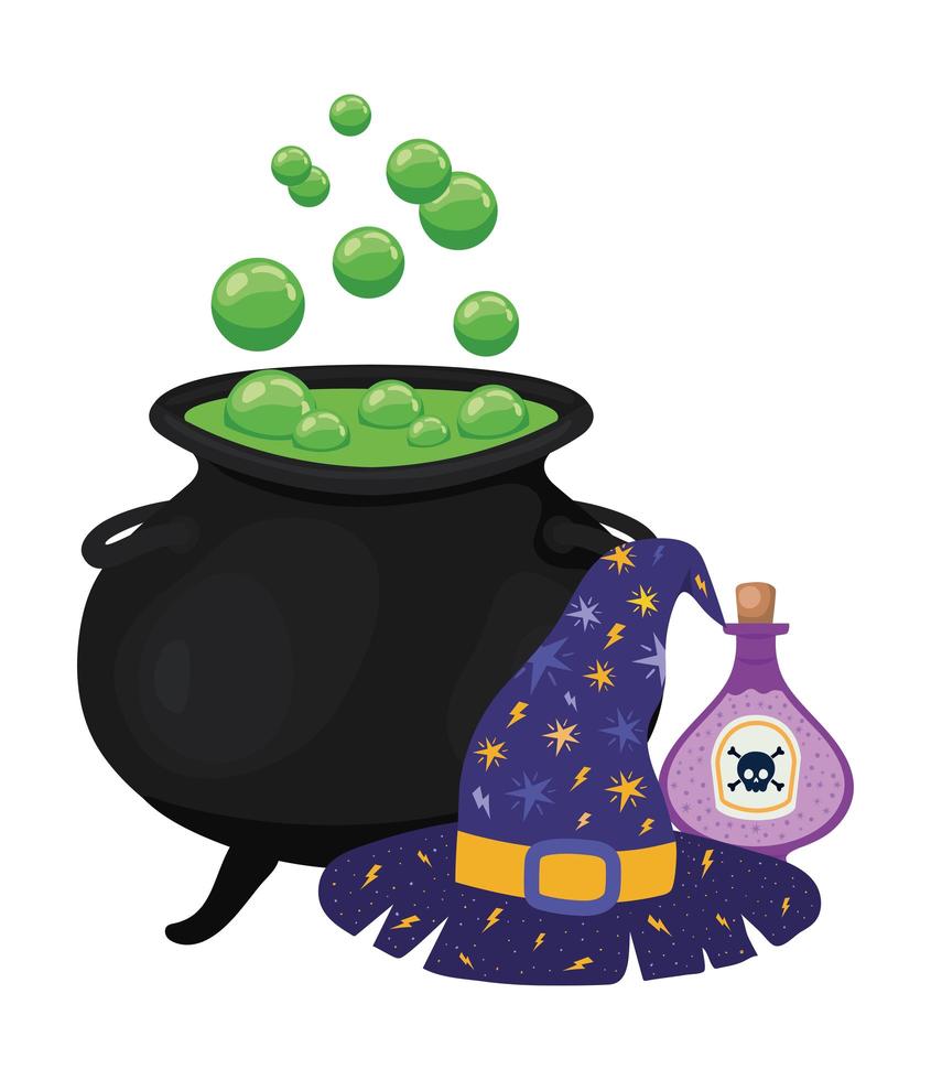 diseño de sombrero y veneno de cuenco de bruja de halloween vector