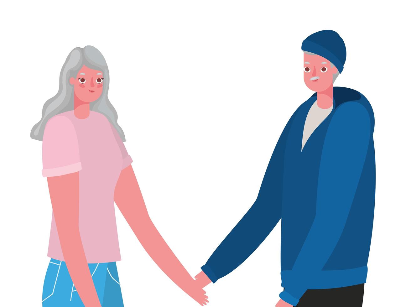 Senior woman and man cartoons holding hands vector