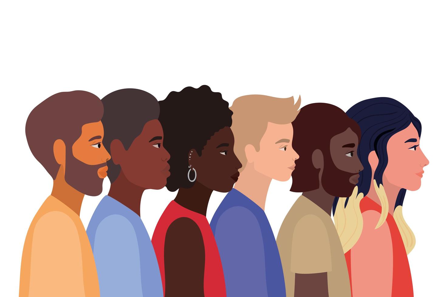 diversidad de pieles de dibujos animados de mujeres y hombres negros vector