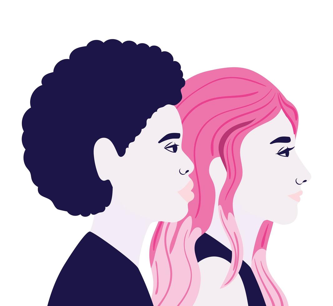 Woman and man cartoon in side view vector