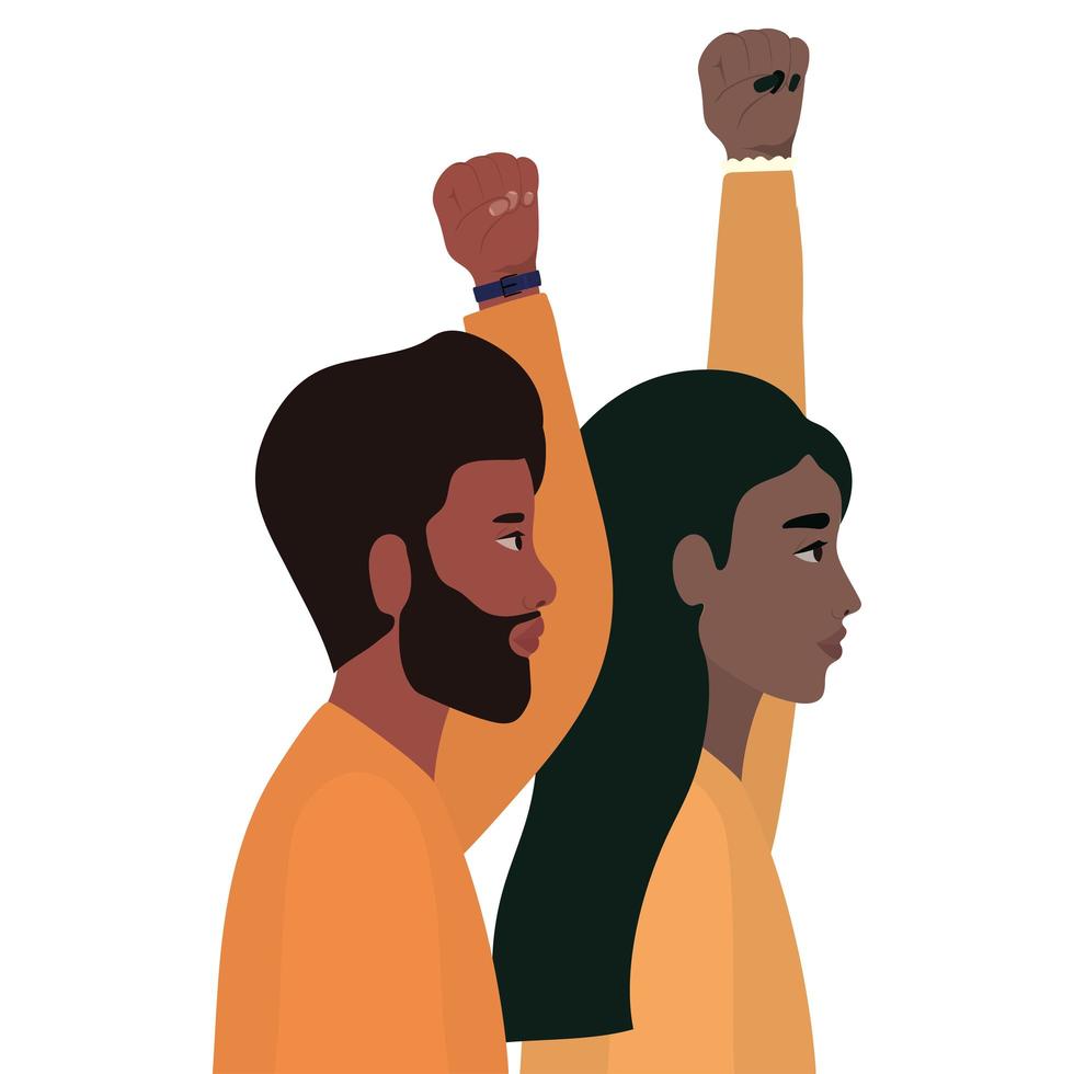 Woman and man cartoons with fist up in vector