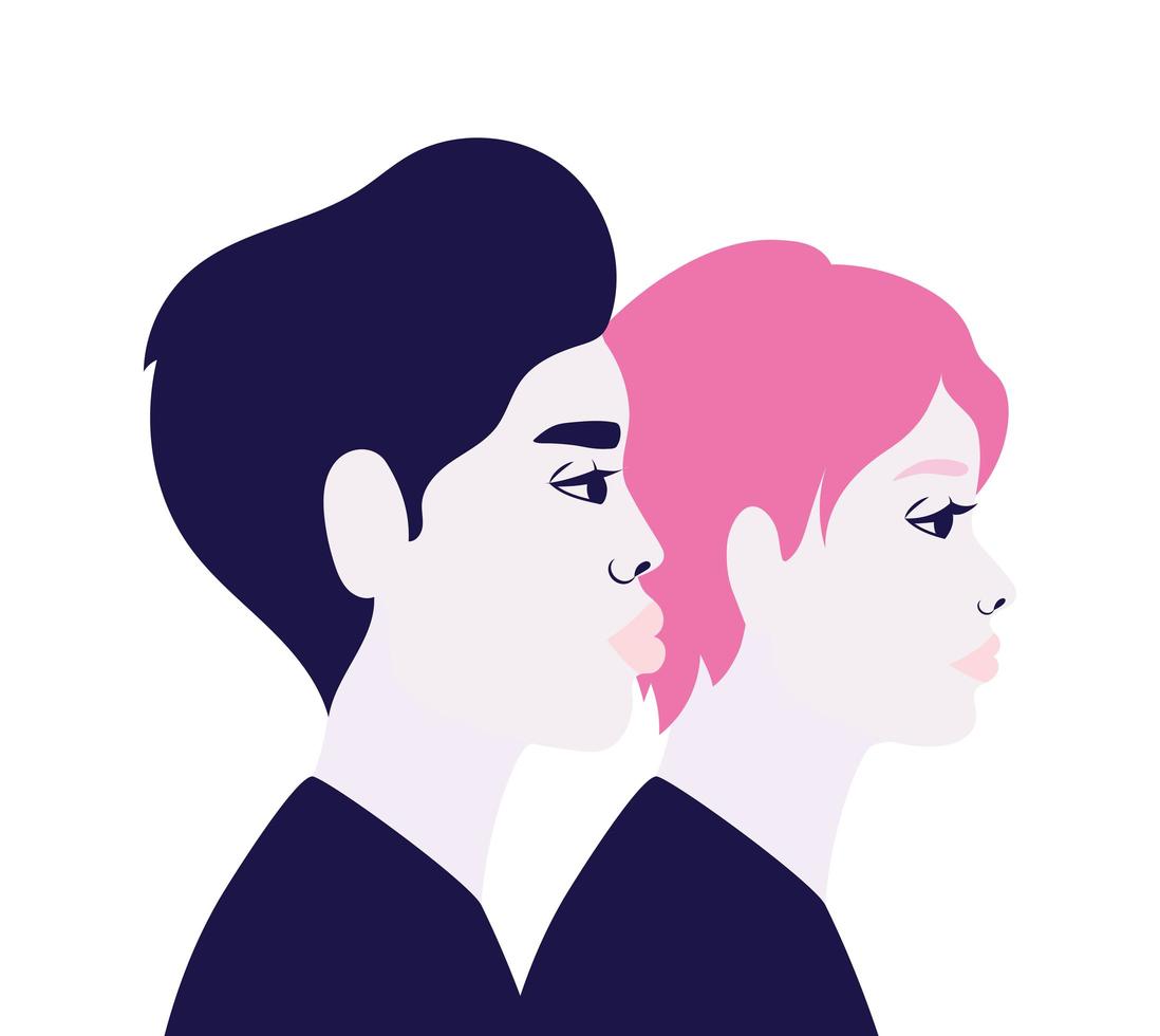 Woman and man cartoon in side view vector