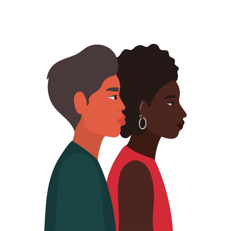 Black woman and man cartoon in side view vector