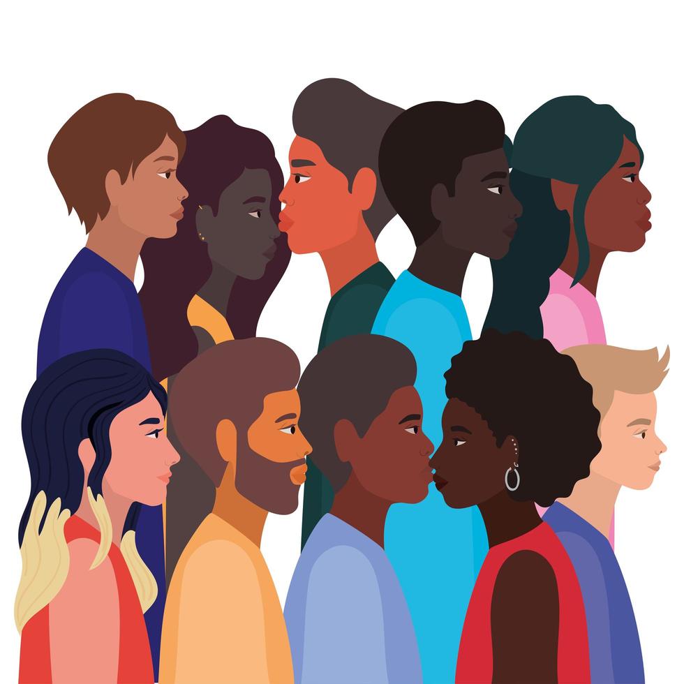 diversidad de pieles de dibujos animados de mujeres y hombres negros vector