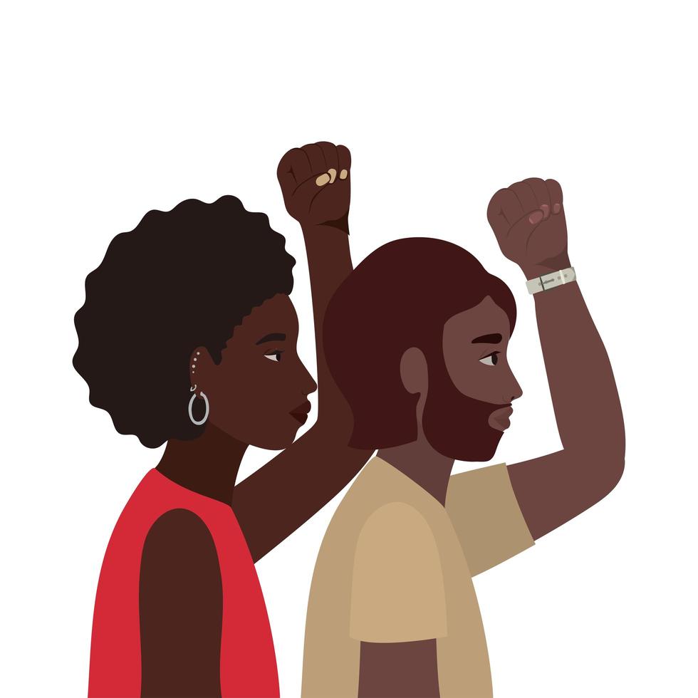 Woman and man cartoons with fist up in vector