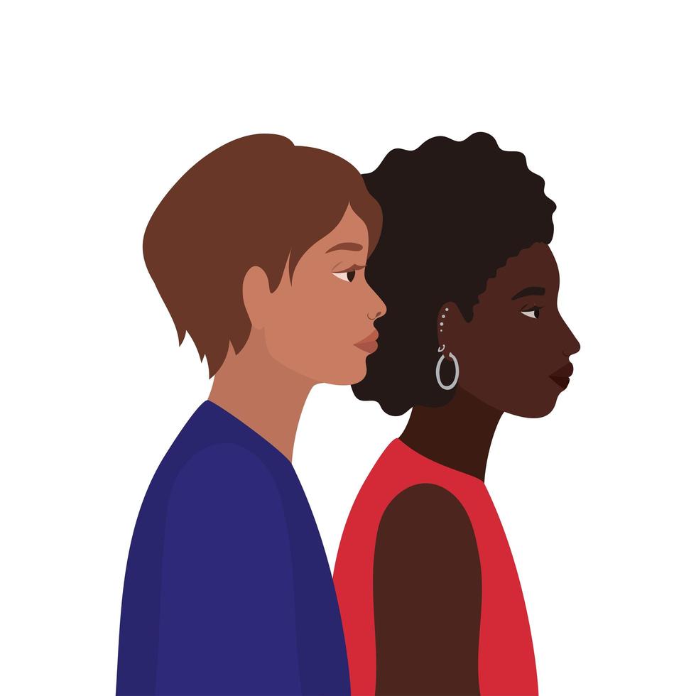 caricatura de mujer y hombre negro en vista lateral vector