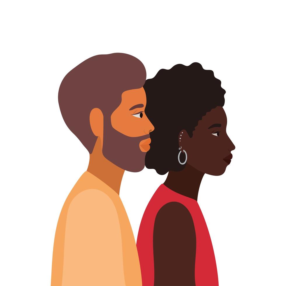 caricatura de mujer y hombre negro en vista lateral vector