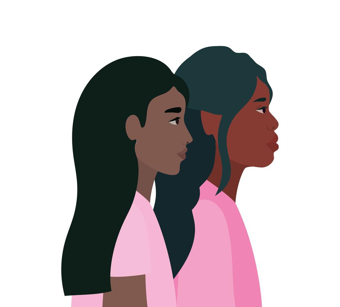 dibujos animados de mujeres negras en diseño de vista lateral vector