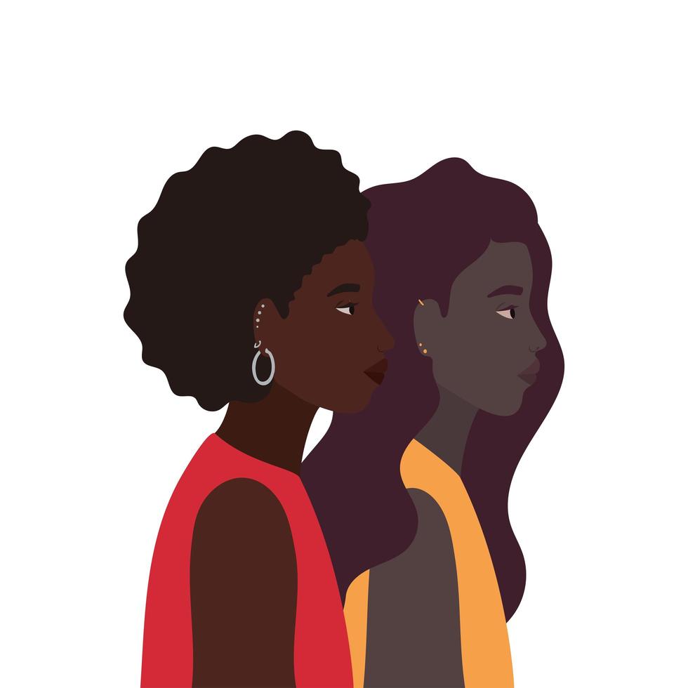 dibujos animados de mujeres negras en diseño de vista lateral vector