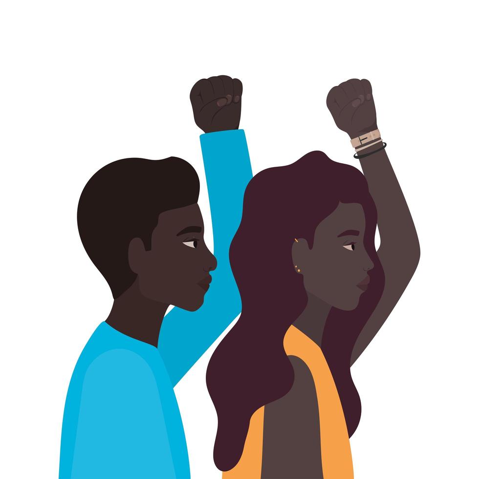 Black woman and man cartoons with fist up vector