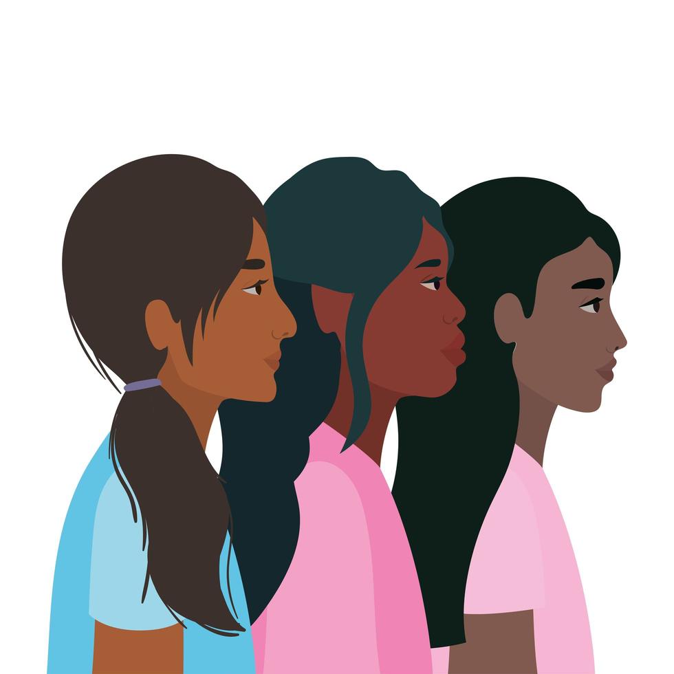 dibujos animados de mujeres negras en diseño de vista lateral vector