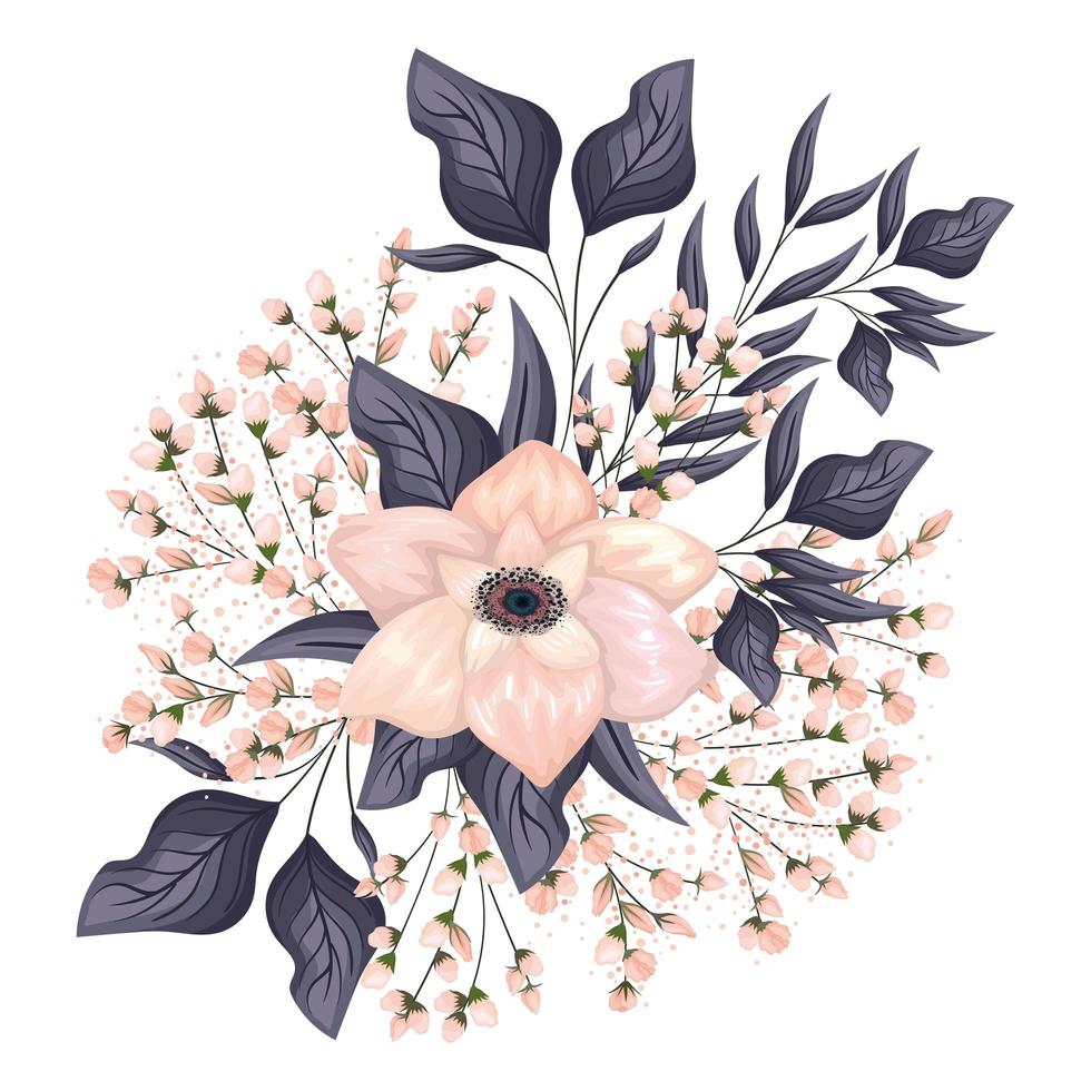 Light pink flower with buds and leaves painting vector