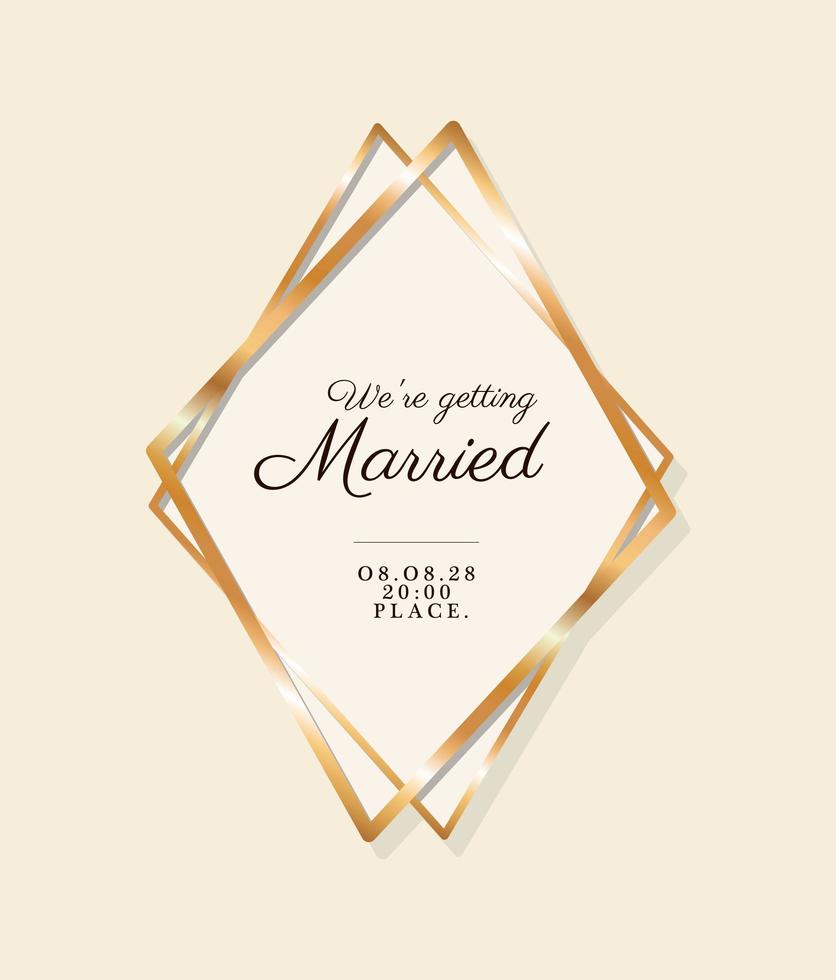 Wedding invitation in gold frame design vector