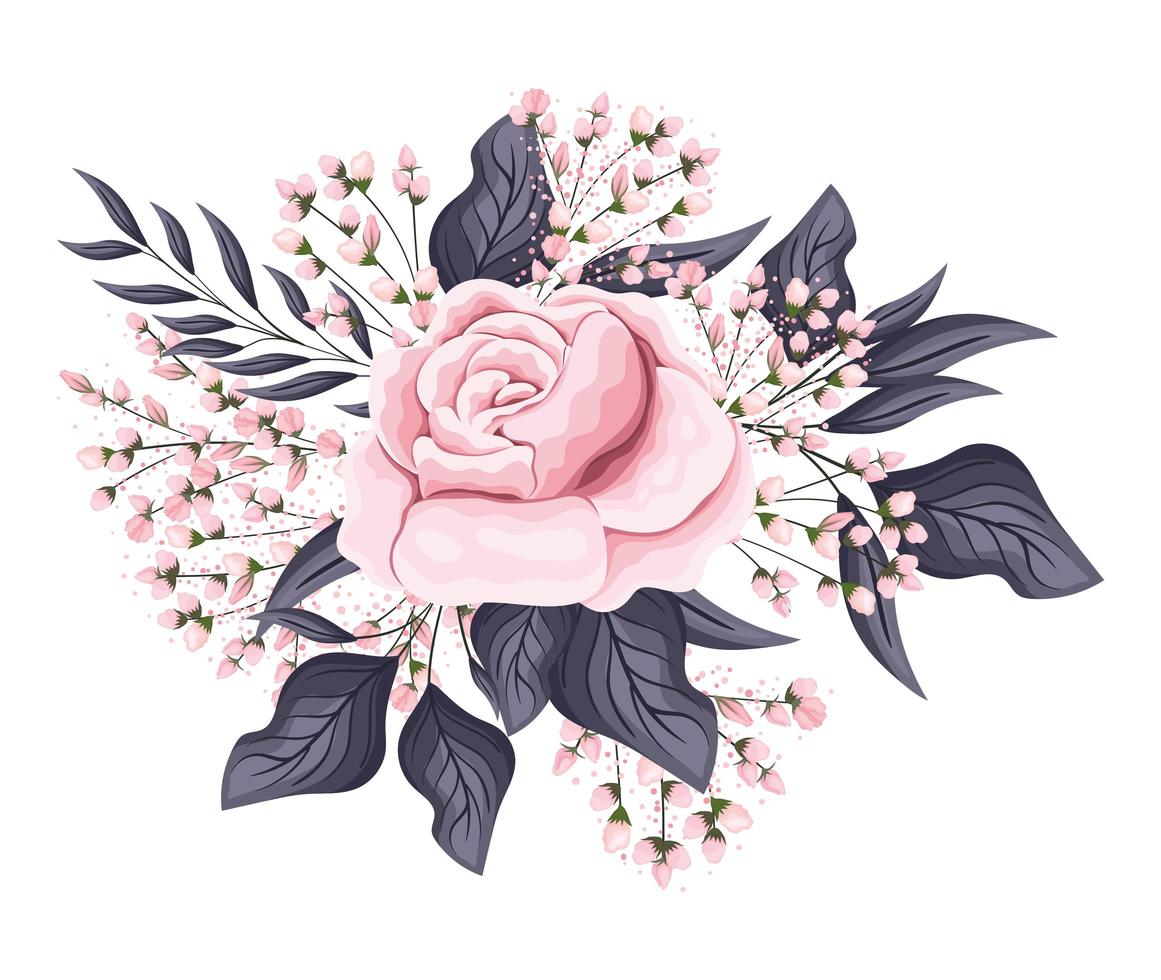 Pink rose flower with buds and leaves painting vector