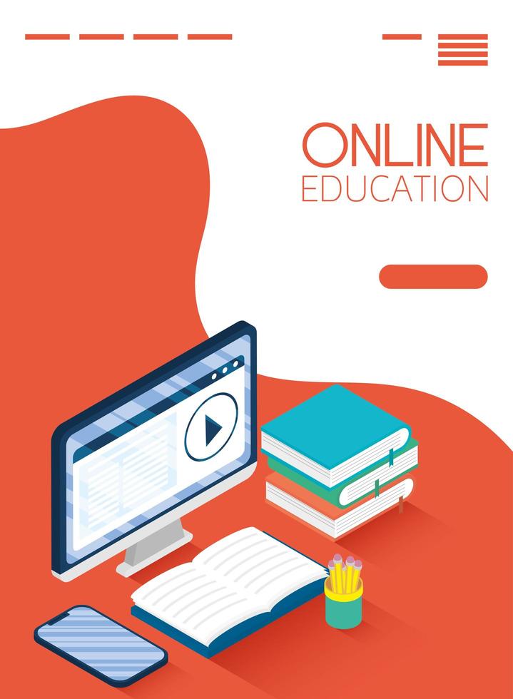 Online education and e-learning banner with computer vector