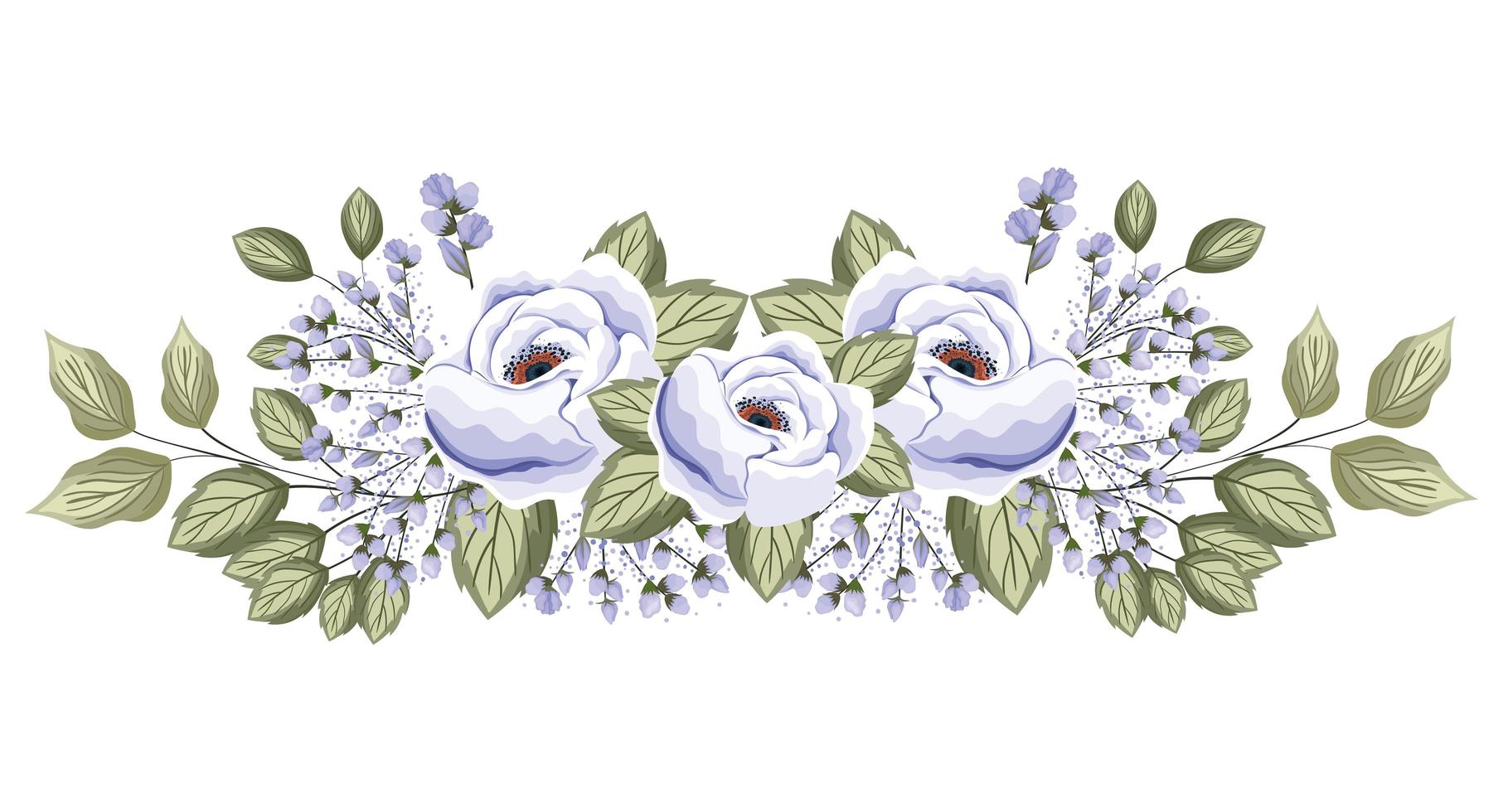 White roses flowers with buds and leaves painting vector